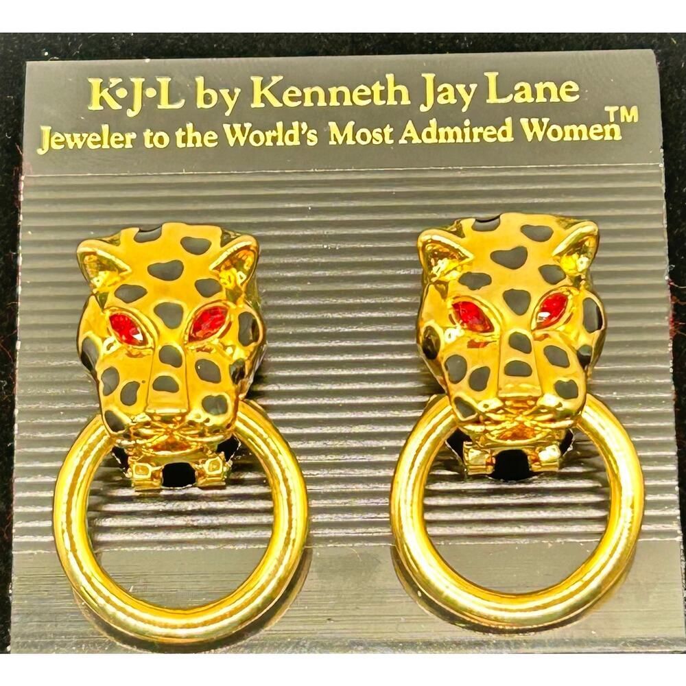 KJL by Kenneth Jay Lane - Spotted Leopard Red Rhinestone Earrings